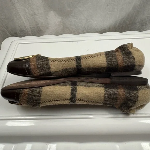 TORY BURCH Serena Plaid Medallion Logo Ballerina Flats. - Picture 7 of 10